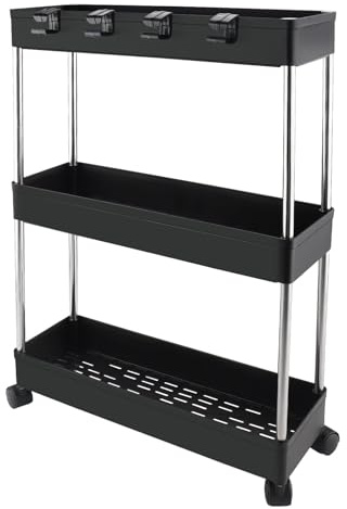 Foymlon Carrito de Almacenamiento, Carro Auxiliar con Ruedas giratorias de 360° para Baño, Cocina u Oficina, Lavadero, Dormitorio, Comedor Sala (Negro)