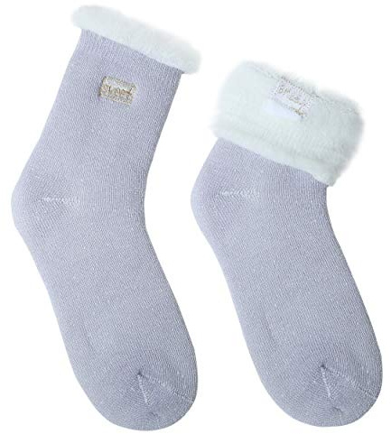 JARSEEN 2 Paires Femme Thermiques Chaudes Laine Chaussettes Hiver Chauffant Épaisse Tricot Chaussettes Douce Broderie (2 Violet, EU 36-42)