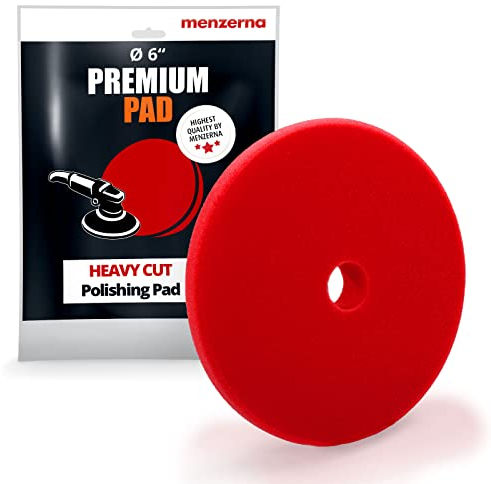 menzerna 6 Inch Polishing Pad Heavy Cut for Scratch Repair I Body Repair and Detailing Pads with Safety Edge & Velcro Attachment I Washable & Long Lasting I Thin Pad with Hole for Anti Heat Build-Up
