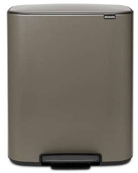 Brabantia Bo Pedal Bin - 60L Inner Bucket (Platinum) Large Waste Kitchen Bin - Soft Closing Lid