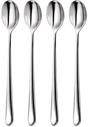 Robert Welch Kingham Bright Long Handled Spoon, Set of 4. Made from Stainless Steel. Dishwasher Safe.