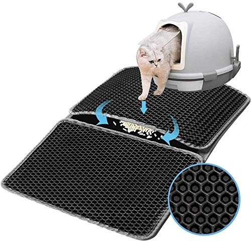 Leicht zu Reinigen Katzenklo Matte, Katzenstreu Matte 44*66cm Katzenklo Unterleger Waben Design Katzentoilette Vorleger Wasserdichte Faltbar Doppelte Schichte Entwurf Bienenwabe Matte Stark