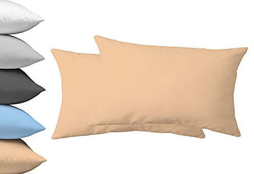 Lavea 2er Set Kopfkissenbezug Serie Jasmin 40x80cm Doppelpack Kissenbezug - kuschelig weich - Cappuccino 100% Baumwolle
