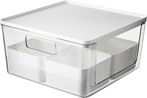 iDesign Aufbewahrungsbox mit 4 Trennboxen, Vorratsbehälter by Rosanna Pansino, Plastikbox aus recyceltem Kunststoff mit Frontöffnung und Deckel, weiß