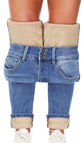 Qazel Vorrlon Fleece Lined Jeans for Women High Waisted Skinny Pants