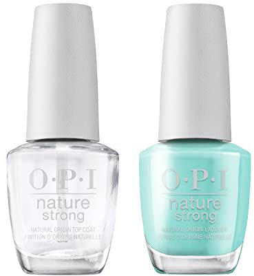 OPI Nature Strong Natural Vegan Nail Polish, Cactus What You Preach & Vegan Top Coat Duo Bundle, 2 x 15ml