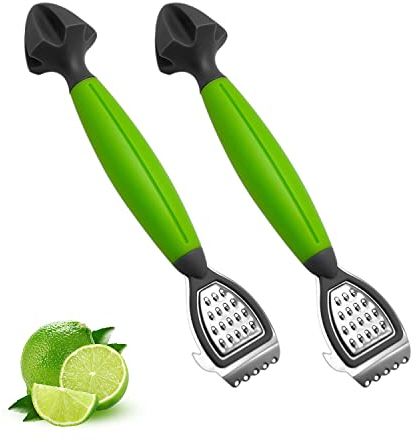 2 sbucciatori per limoni con comodi manici in plastica, alesatore multiuso in acciaio inox, 3 in 1, per agrumi, lime, sbucciare, spremere (verde)
