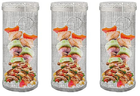 Tedious BBQ Grill Basket | Stainless Steel Barbecue Grill Baskets | BBQ Accessories Grilling Basket Mesh Rack | Cylinder Grilling Baskets for Grill Vegetables, Fish, Meat Barbecue Camping Essentials