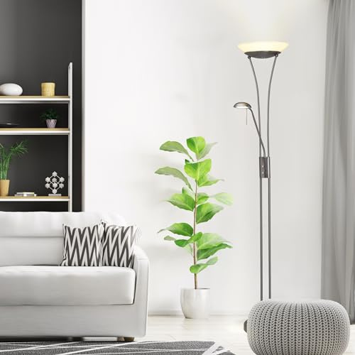 projecteur de plafond à LED couleur fer - Lampadaire basique avec bras de lecture réglable - luminosité réglable par variateur rotatif & 1,8 m de hauteur - max. 2500 lm - 3000 K - en métal/verre