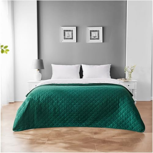 GC GAVENO CAVAILIA Pinsonic Quilted Bedspreads Bed Throw Double Size - Green Bedspread Large For Sofa Bed Cover - Lightweight Quilt Coverlet Throw Blanket, 150X200 Cm