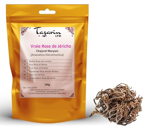 100g di Rose di Gerico Intere - Chajarat Mariam - Pianta che Favorisce la Fertilità - Circa 10 Pezzi - Anastatica Hierochuntica - 100% Naturale, Puro e Senza Additivi | TazarinLtd