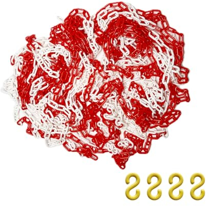 Vixzoid Absperrkette - 30m, 6mm Warnkette, Plastikkette für Sicherheit und Baustellensicherung, Kunststoffkette für Absperrung und Warnung von Parkplätzen Rot-Weiß