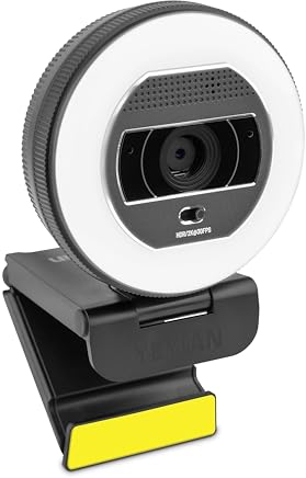 YEYIAN Webcam Streaming Autofocus Micrófono Dual Reducción de Ruido | 2K 2560x1440 30FPS | Anillo de Luz LED 3 Colores | Mando a Distancia | Soporte Ajustable | Windows, Mac, Linux, Android | USB