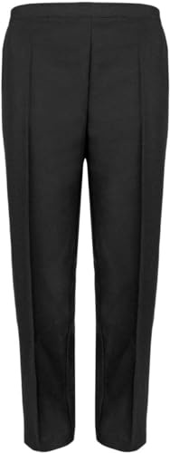 Ladies Half Elasticated Waist Trousers 2 Front Side Pockets Short Regular Long Length Business Office Work Womens Pants Bottoms UK 8-24 (UK, Numeric, 18, Regular, Short, Black)