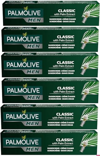 MM Palmolive Men Classic Lot de 6 crèmes à raser pour homme – Rasage lisse, mousse riche, adoucit les poils du visage, parfum classique, tous types de peau, essentiel de toilettage quotidien