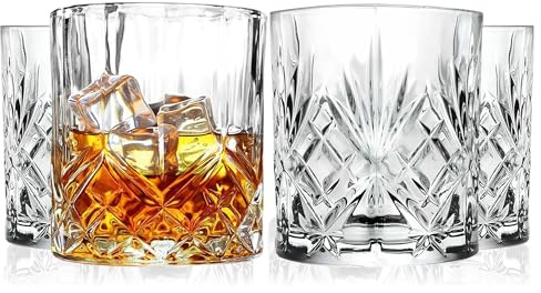 Barski Whiskey Glasses - Double Old Fashioned Rocks Glass - Set of 4 Lowball Tumbler - DOF Crystal Glass Tumblers - For Scotch - Bourbon - Water - Beverage - Drinking Glasses - 10.5 oz, Made in Europe