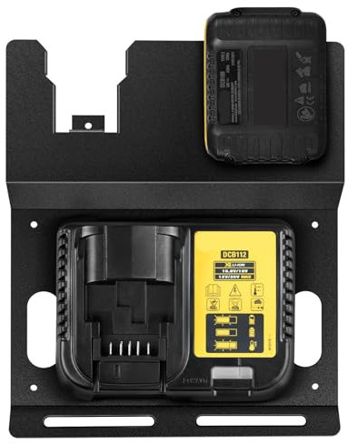 JYiuog Support mural pour batterie DeWalt 20 V et chargeur DCB112, en métal robuste, noir, 2 supports de batterie et support de chargeur pour salle à outils et garage