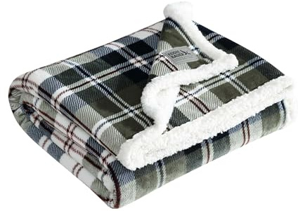 Eddie Bauer - Throw Blanket, Ultra-Soft Plush Bedding with Faux Shearling Reverse, Throw Blanket for Couch & Bed (Trailhead Plaid Green, 50 x 60)