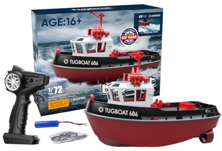 BAUBAUPLAY Remote Control Boat, 1/72 Remote Control Tugboat 2.4GHz High Speed Waterproof Harbor Tug Boat Ship Gift for Boys, RC Electric Racing Boat Summer Toy for Boys - RTR