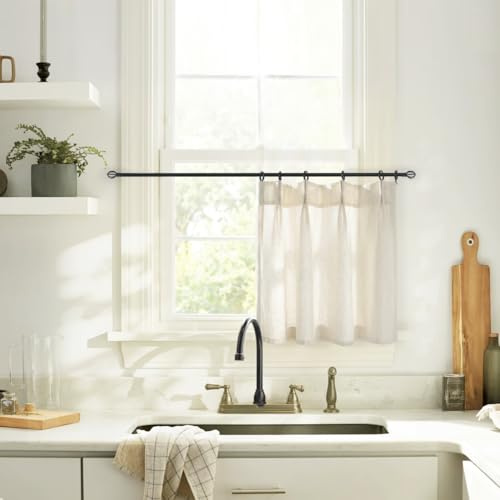 Lino Rosa 20 Inch Cafe Curtains for Kitchen,Cotton Linen Blend Memory Trained Pinch Pleated Small Window Curtains