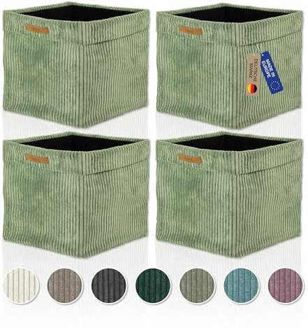 Lycce Kallax Einsatz Cordstoff Boxen 4er Set | faltbare Aufbewahrungsboxen 33 x 33 x H31 cm mit abnehmbarem Cordbezug waschbar | Ordnungsboxen passend für Kallax Regal in salbei