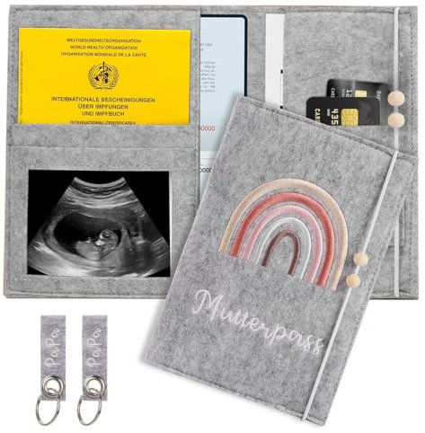 Mutterpass Schutzhülle, Mutterpass Für Schutzhülle Aus Filz Mit Fächern,Deutschen Mutterpasshülle,Impfpass, Hülle Mutterpass Mit Gummiband,Mit 2 Schlüsselanhänger Filz,Für Impfausweis (Hellgrau)