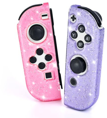 DLseego Protective Cover for Switch/Switch OLED Controller,Transparency Glitter Soft TPU Handle Protector Grip Case Shell,Pink+Purple
