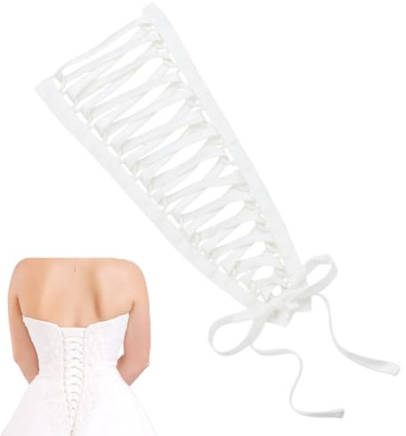 AHANDMAKER Women's Dress Corset Kit, Women's Tie Back for Wedding Bridal Gown, 19 Inch Wedding Dress Loops, Adjustable Corset Back Kit Lace Up for Bridal Corsets Prom Dresses, White