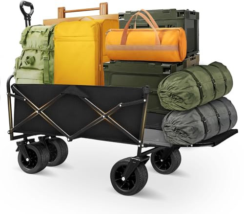 Carro Plegable con Ruedas 250KG 230L Carro de Mano Plegable con Ruedas Carro Playa con Mango Ajustable Carro Playa Ruedas Grandes para Jardín, Camping, Compras, Mudanzas, Playa, Negro