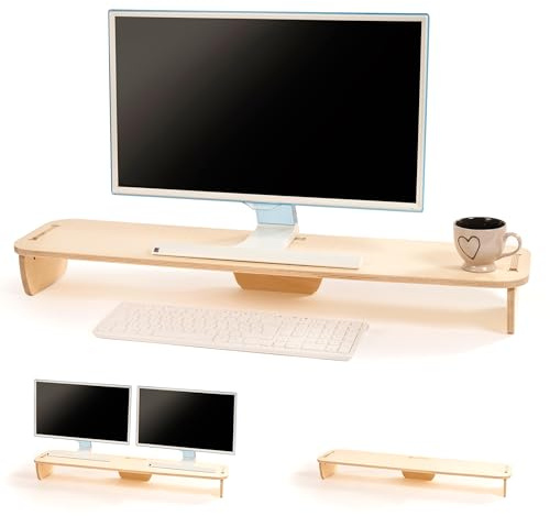Universellt bildskärmsstativ, skrivbordsstativ, trähylla för PC-dator TV, dubbel bildskärm eller bildskärmsstativ, 90 x 20 cm