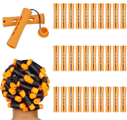 Dauerwellen Wickler Große 30 Stück Lockenwickler Dauerwellen Set Lang Haare Lockenwickler Curler Hair Rollers für Natürliche Haare Lange Kurze Haare Styling DIY Tool (Orange, 30 Stück)