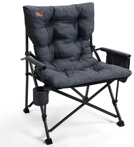 EVER ADVANCED Campingstol, vikbar 230 kg, lastbar, XL, fällstol, 62 cm, sittbredd med sidoficka, mugghållare, överdimensionerad vikbar stol, fiskestol för camping, utomhus, balkong, trädgård