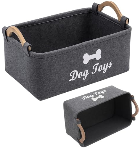 KFSCIP Dog Toy Box, Dog Toy Basket for Storage, Large Pet Toy Organizer with Sturdy Design, Perfect for Home Decor and Travel, 38cm x 25cm x 18cm Dark Gray