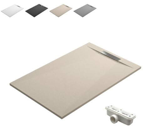 Plato de Ducha de Resina Antideslizante con Valvula y Rejilla Oculta | Textura Piedra | Beige | 70 X 120 cm