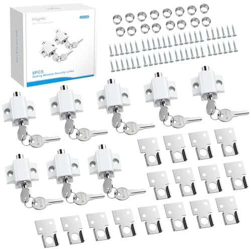 eSynic 8PCS Bloque Fenetre Coulissante Serrure de Sécurité de Fenêtre avec Clés Vis Verrou de Porte Coulissant Portes Battantes Portes Coulissantes Fenêtres Sécurité des Enfants Animaux Domestiques