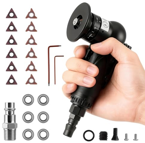 Air Chamfer Tool, Mini Pneumatic Chamfering Machine, 30,000RPM Pneumatic Beveling Tool, 45° Air Beveling Machine with 1/4 Air Inlet for Metal Deburring and Trimming (6*R+6*C Angle Blades+6*Bearing)