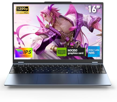 FUNYET Portátil Gaming de 16 Pulgadas, 2025 Gráficos Discretos GeForce MX350 Gaming Laptop, Notebook Procesador N95, 32GB RAM 1TB SSD, FHD 1920x1080, Teclado Retroiluminado Computer,Type-C