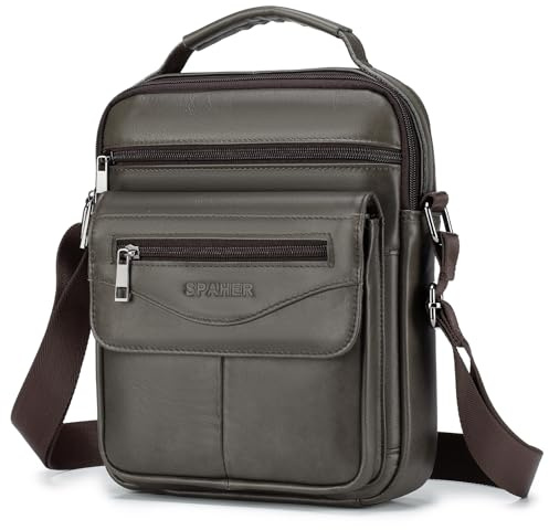 SPAHER Bandolera Piel Grande Bolso Caballero Cuero Piel Mariconeras para Hombres Man Bag