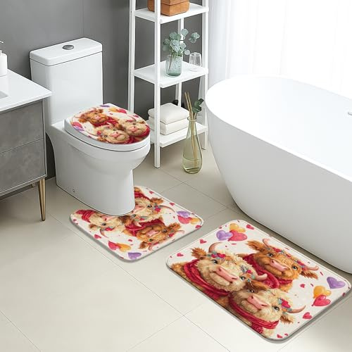 Juego De 3 Alfombrillas De Baño Animales Adorables con Corazones Juego De Alfombrillas De Baño Lavable Cómoda Alfombras De Cama, para Bathroom, Cocina, Dormitorio