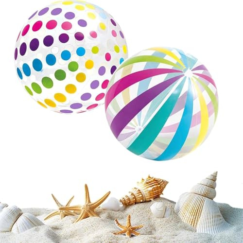 2 bolas de agua hinchables, coloridas a rayas, bolas de agua para niños, inflables, transparentes, adecuadas para la playa, fiestas, piscina y actividades al aire libre
