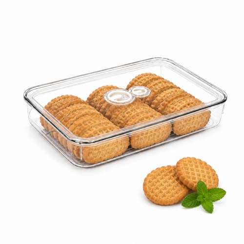 ZoeQide Tarro de galletas transparente con tapa sellada, latas de galletas con indicador de fecha y asa, caja apilable ideal para guardar galletas, verduras y rebanadas de carne en el hogar