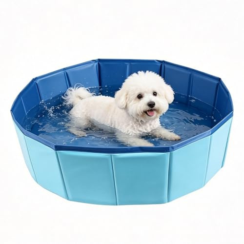Vikbar hundpool 60 x 20 cm, bärbar, PVC, hundbadkar, vikbart, hundpool, hundpool, pool med dräneringsventil för små hundar, katt
