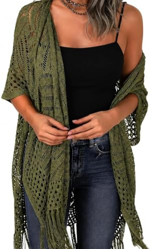 Stickad Kofta För Kvinnor Med Öppen Front Ytterkläder, Lätta Virkade Koftor Med Tofsfransar, Sommar Boho Beach Cover Up