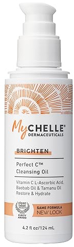 MyCHELLE Dermaceuticals Perfect C Cleansing Oil, 4.2 Fl Oz - Facial Cleanser with Vitamin C L-Ascorbic Acid, Baobab Oil & Tamanu Oil to Restore & Hydrate Your Skin