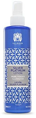 Valquer Loción Capilar Silver Platinum Sin Aclarado para Cabello Rubio o Decolorado. Matizador de Color Amarillento o Anaranjado, Proporciona Brillo y Efecto Acondicionador con Pantenol. 300 ml.