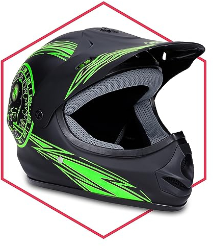 Saferide | Motorradhelm Schwarz-Grün Matt 53-54 cm Quadhelm Rollerhelm Cross Kinder ab 3 Jahre Enduro Regenschutz Sturzhelm Jugendliche Kleinkind Schutzhelm Kinderhelm Moped Mofa