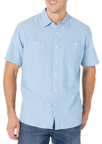 Amazon Essentials Men's Kortärmad Chambray-skjorta, Ljusblå, XXL