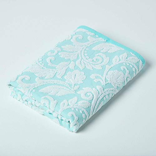 HOMESCAPES Toalla de baño de lujo turquesa 100% algodón turco, toalla grande súper suave y absorbente, extra gruesa, 600 g/m², toalla de agua hilado en anillo para baño con patrón de damasco