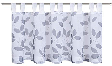 Happy Home Scheibengardine „Campino“ – 140 x 50 cm – halbtransparente Bistrogardine mit Blätterdruck – Moderne Kurzgardine mit Schlaufen – pflegeleicht & lichtdurchlässig