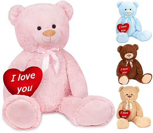 BRUBAKER XXL Teddybär 100 cm Rosa mit einem I Love You Herz Stofftier Plüschtier Kuscheltier